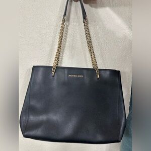 Black Michael Kors tote bag large gold chain hardware strap